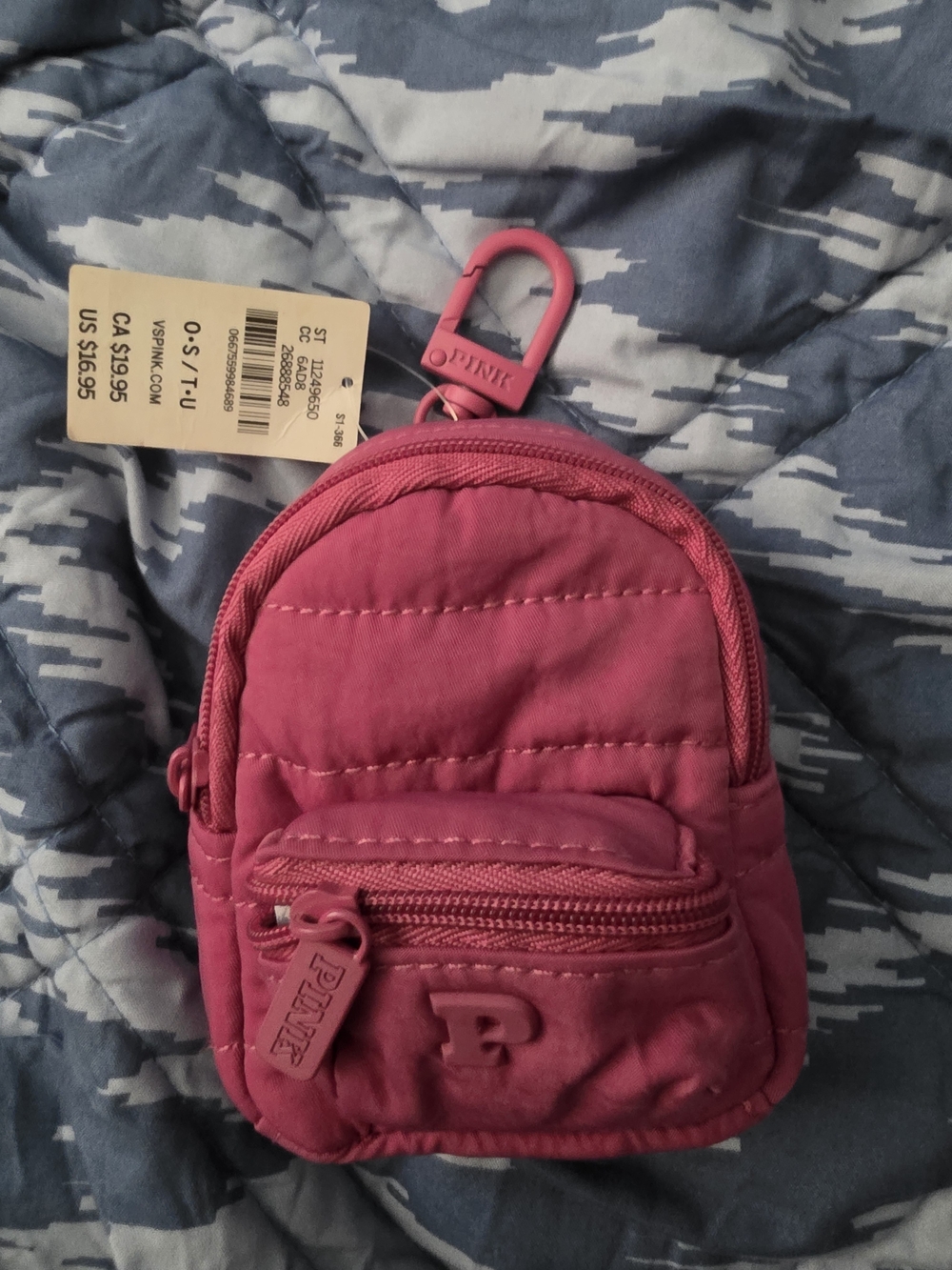PINK Victoria's Secret Small Quilted Keychain Backpack in Deep Pink